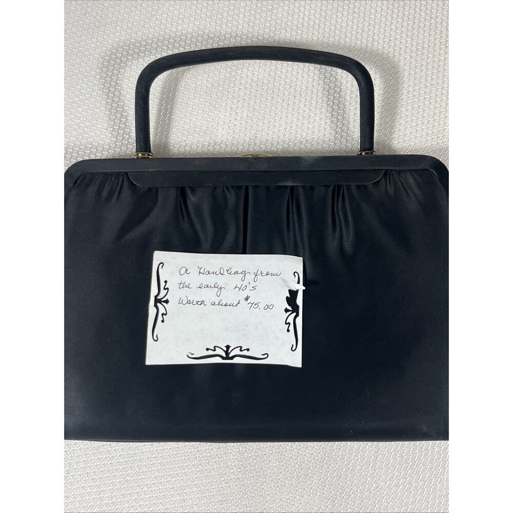 Classy Vintage Madane USA 1940s Clutch Black Satin bag, Gold hardware Pristine - Picture 8 of 14